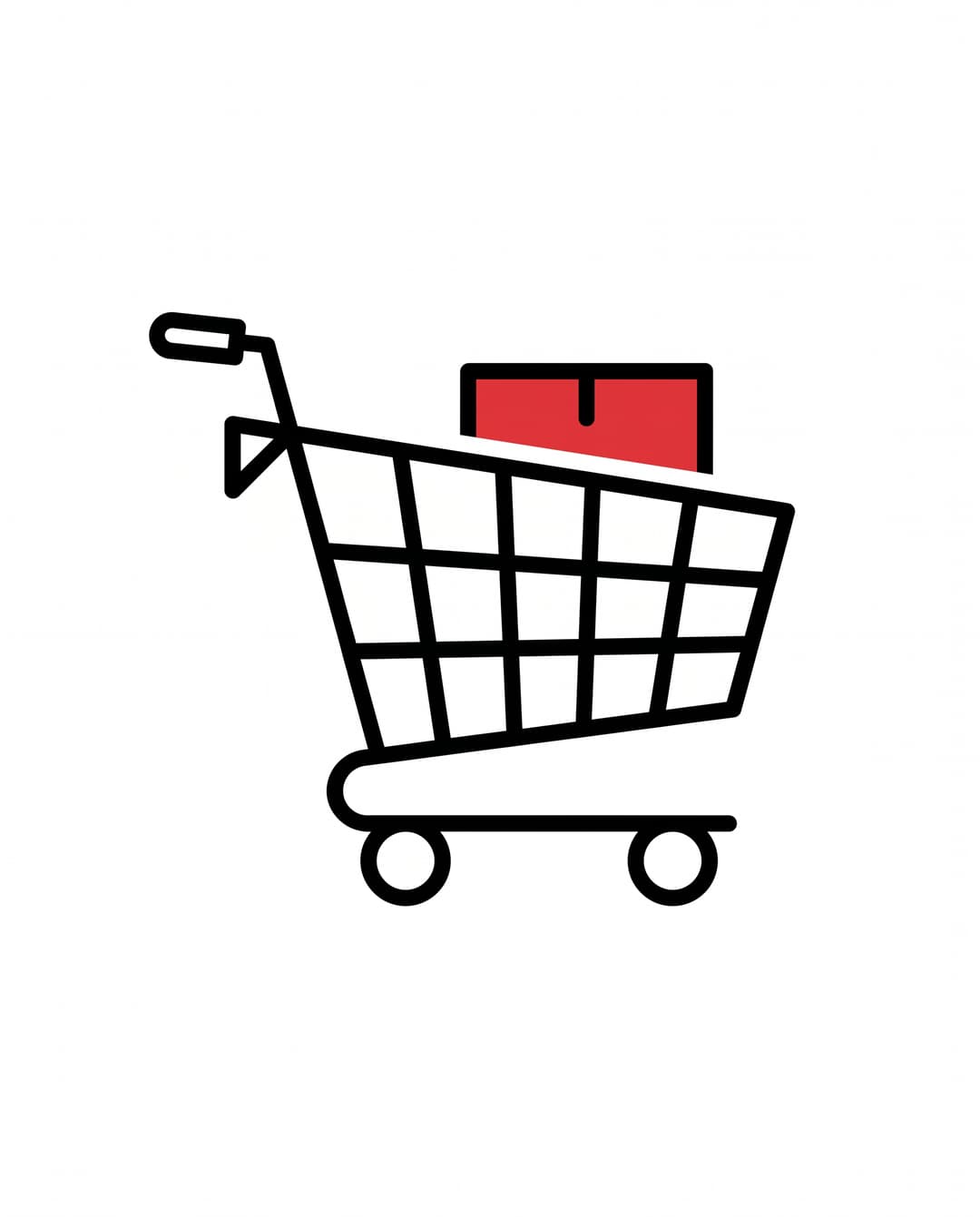 Shopping cart with a single red parcel inside — ecommerce.