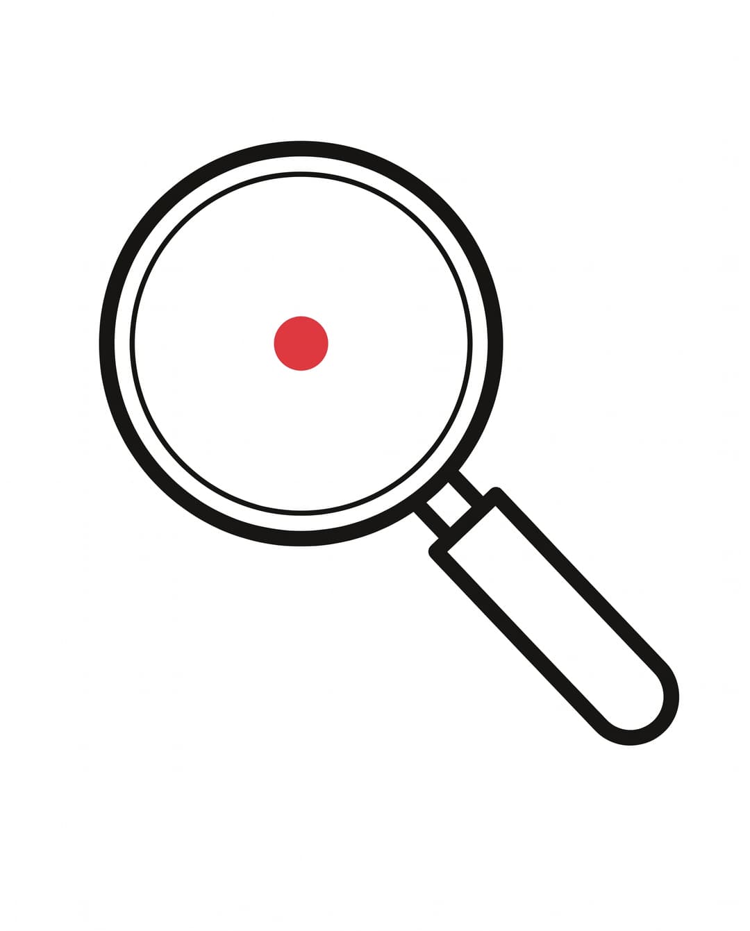 Magnifying glass with a small red target dot at the centre — SEO.