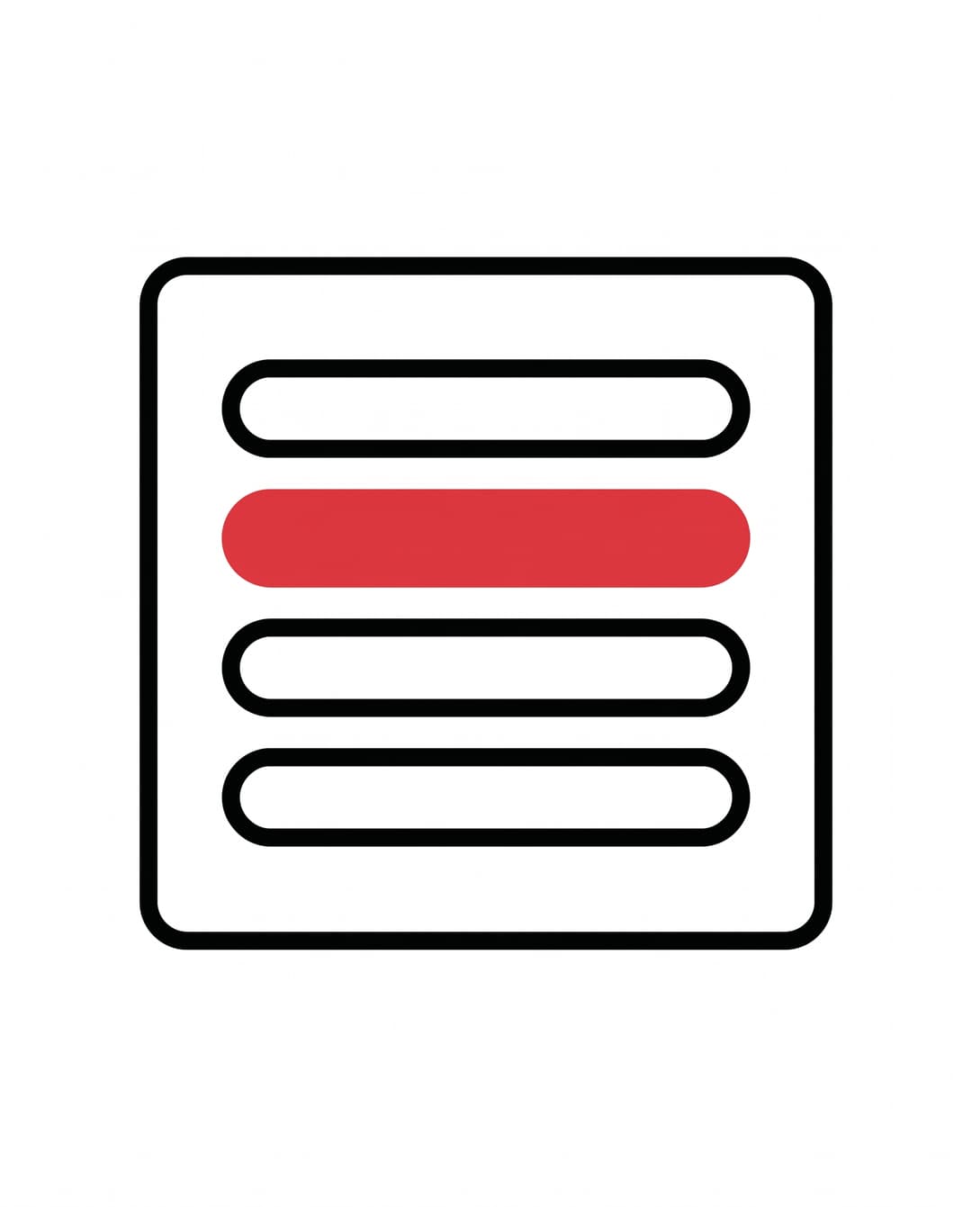 Search results listing in ink outline with one result row filled solid red as the ranked page.