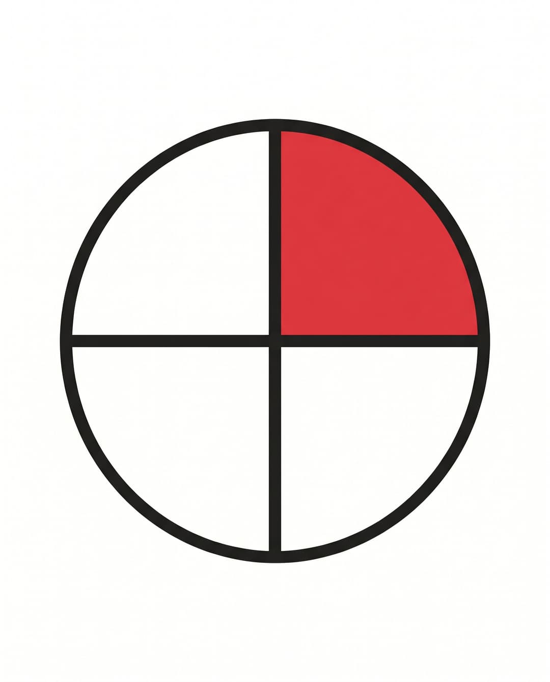 Circle divided into four equal wedges with the upper-right wedge filled solid red, a targeted customer segment.