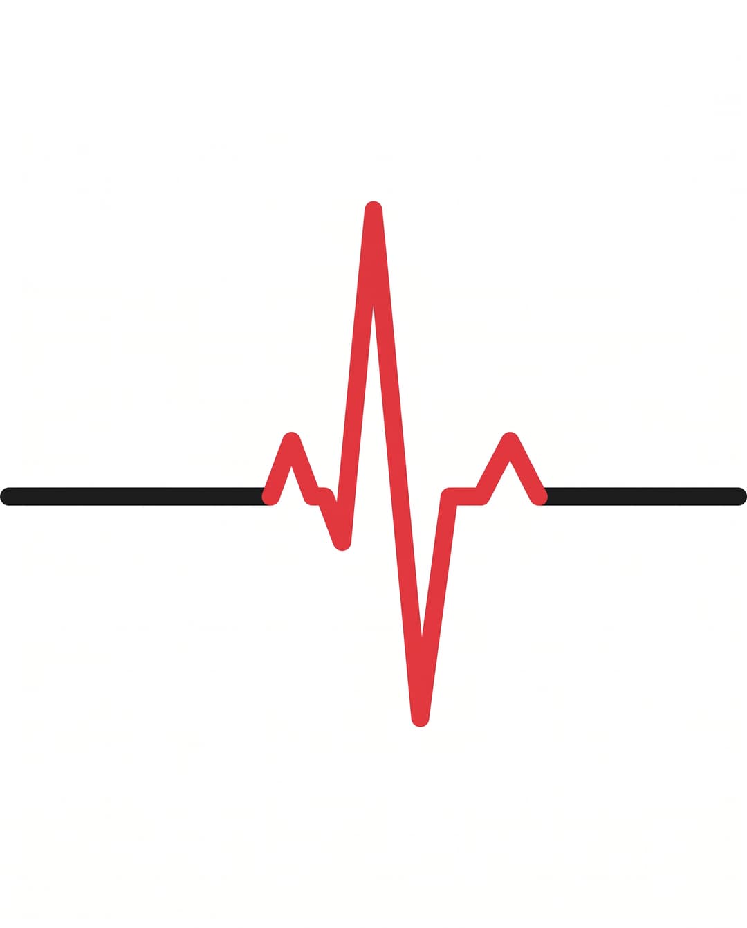 EKG line crossing the canvas with a single sharp red pulse spike at the midpoint.