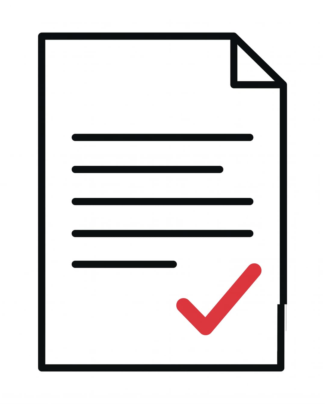 Audit document outline with horizontal placeholder lines and a bold red checkmark.