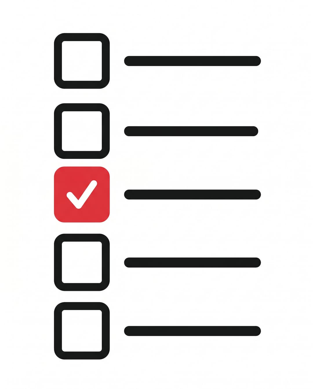 Vertical diagnostic checklist with one item filled solid red as the identified issue.